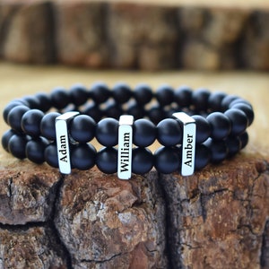 Mens bracelet Custom Engraved Bead Bracelets Gifts For Him Men Dad Bracelet Fathers Day Gift Kids Child Baby Name Bracelet Family
