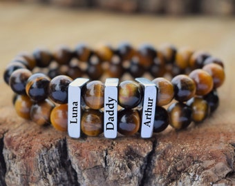 Baby Name Bracelet Custom New Dad Gift Presents Bracelet for Daddy Mens Personalize Beaded Bracelet Men Jewelry Initial Kids Child Name