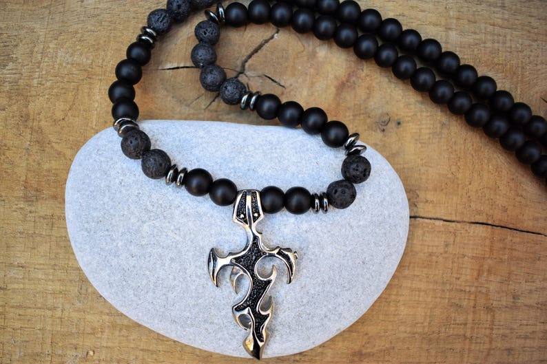 Cross Beaded Necklace Mens Cross Necklace Mens Beaded Necklace Etsy