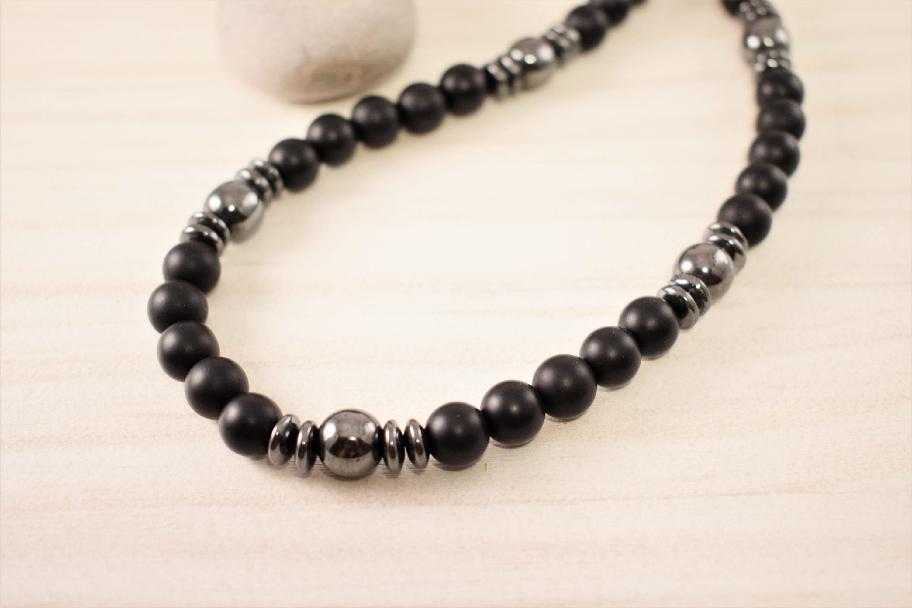 Mens Bead Necklace Hematite Necklace Onyx Necklace Mens Energy Etsy