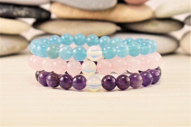 siblings bracelet sisters bracelet for 3 beaded bracelet stacks set moonstone aquamarine amethyst bracelet rose quartz fertility bracelet
