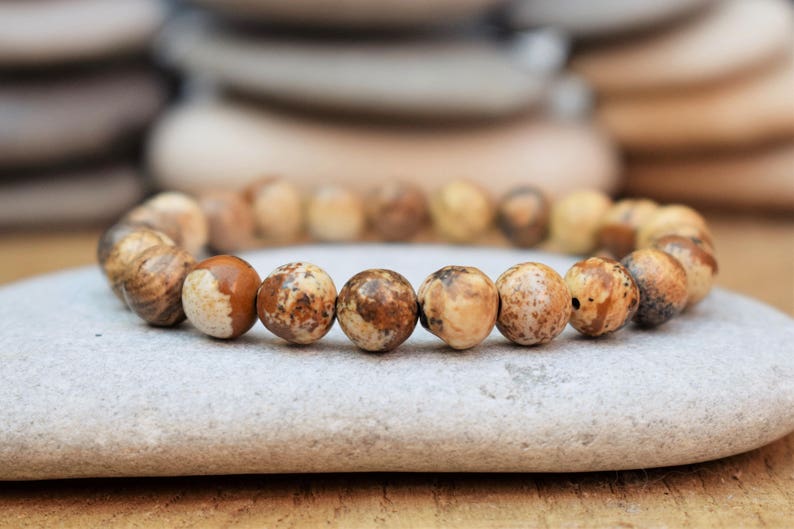 Picture Jasper bracelet relaxation healing crystals grounding stone earthy jewelry meditation mala balance emotional stability calming peace
