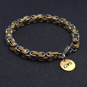 Gold Chain Bracelet with Initial Mens Link Bracelets Stainless Steel Jewelry Custom Engraved for Him Boyfriend Anniversary Birthday Gift
