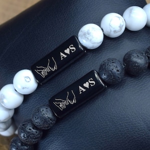 Pulsera de pareja con piedras preciosas grabadas, pulseras personalizadas a juego con piedras, juego de pulseras de cristal, regalo para él, ella, hombre, novio, novia