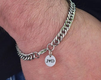 Chain Bracelet Men Cuban Link 7mm Stainless Steel Jewelry Initial bracelets Name Personalized Engraved Jewelry Boyfriend Anniversary Gift