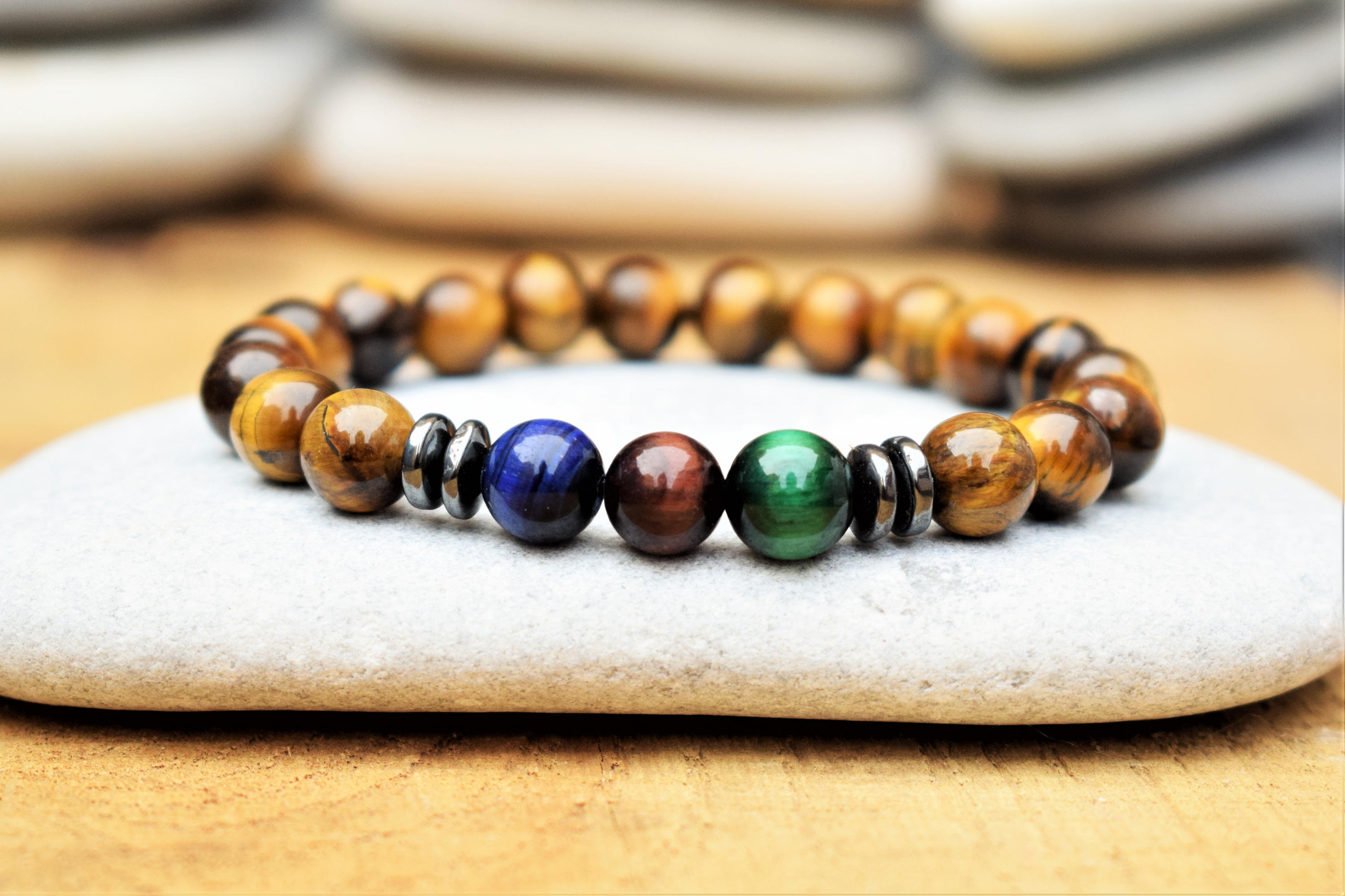 Mens beaded bracelet tigers eye bracelet red blue green tigers Etsy