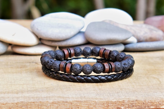 Mens Bead Bracelet Lava Stone Bracelet Gemstone Bracelet Men