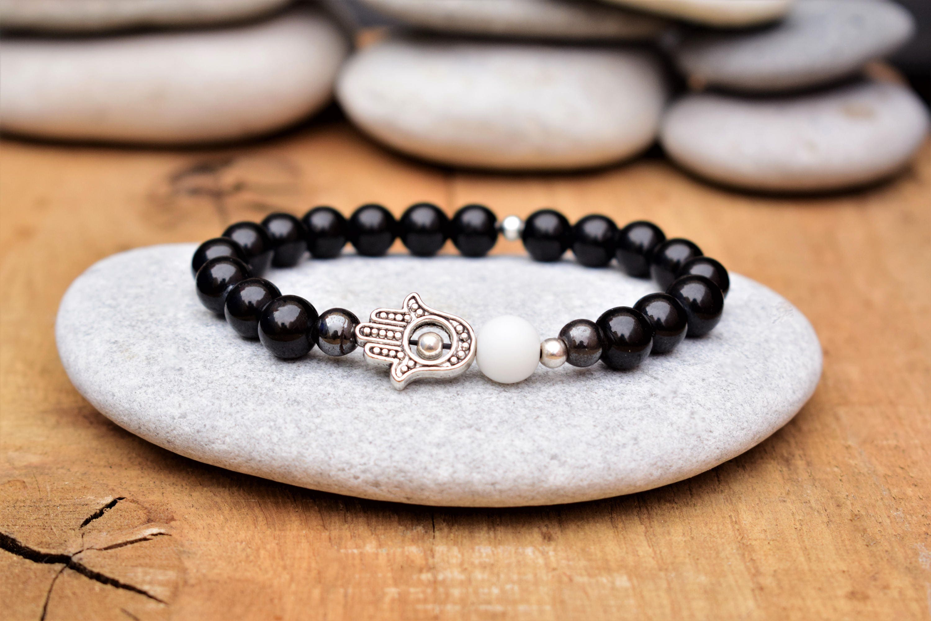 Hamsa bracelet good luck bracelet hamsa hand black onyx Etsy