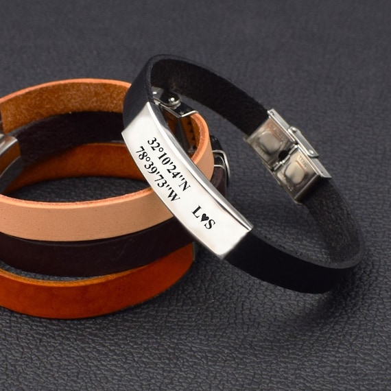 Buy Coordinates Leather Bracelet Men Custom Long Distance Relationship Bracelets Customize Jewelry for Boyfriend Location GPS Gift Best Friend Online in India Etsy