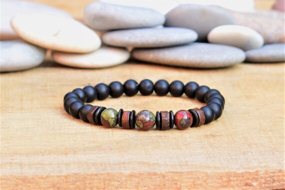 Mens Yoga Bead Bracelet Protection Bracelet Onyx Jewelry Wood Bead Bracelet  Bracelet Men Healing Energy Spiritual Calming Meditation Men Zen 