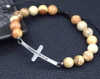 Beaded Bracelet Stainless Steel Cross Christian Scripture Jewelry Inspirational Bible Verse Bracelet Christian Gift Baptisms Confirmations