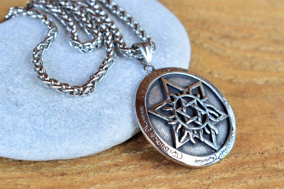 Pentagram Wicca Necklace - Stainless Steel Pagan Protection Talisman With Bonus Bracelet