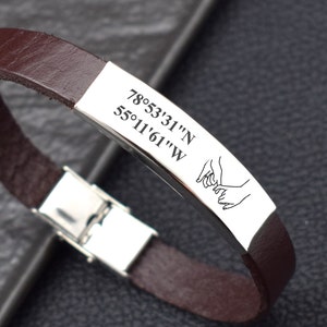 Coordinates mens bracelet Distance boyfriend gift Mens jewelry Personalized engraved leather bracelets birthday gift him Latitude longitude