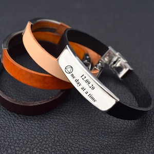 Leather Bracelet AA Sobriety Gift for Men Sober Anniversary Date Sober Bracelet Alcoholic Addiction Recovery Gifts Alcoholics Anonymous Man