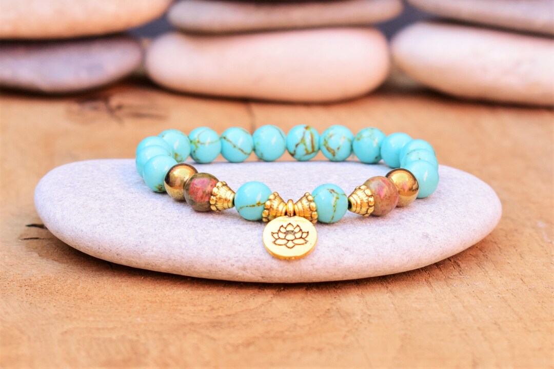 Lotus Bracelet Healing Charm Bracelet Women Stone Bracelet Green
