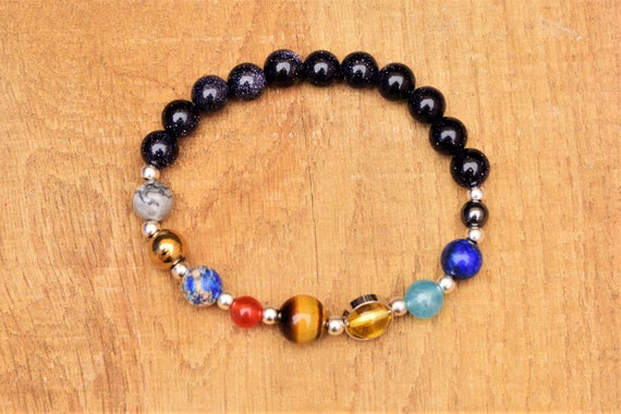 Solar System Bracelet Galaxy Bracelet Outer Space Jewelry Astronomy Bracelet Gemstone Space Bracelet Solar System Jewelry Planet Science