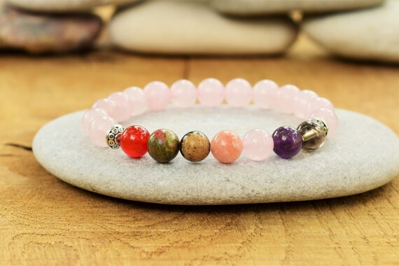 Rose quartz bracelet Amethyst jewelry Fertility bracelet Balance bracelet Stress relief gift for mom gift for grandma gift for teacher gift