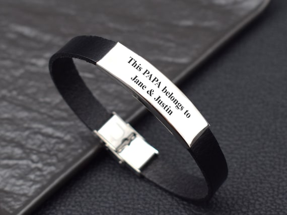 Bracciale Per Papà Con Incisione 'Ti Voglio Papà' - In Pelle E Acciaio Inox, Chiusura Magnetica, 21cm, Regalo Festa Del Papà