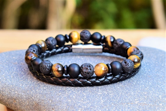 Tigers Eye Bracelet for Women Mens Onyx Bracelet Lava Rock Beaded
