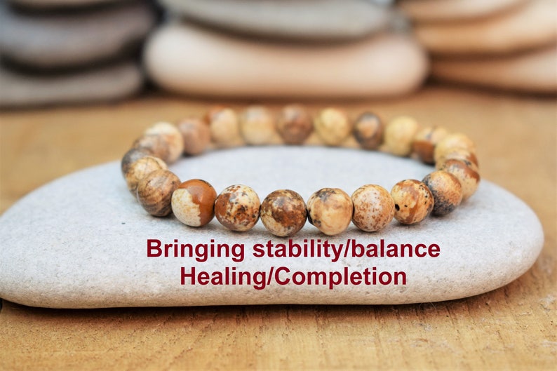 Picture Jasper bracelet relaxation healing crystals grounding stone earthy jewelry meditation mala balance emotional stability calming peace