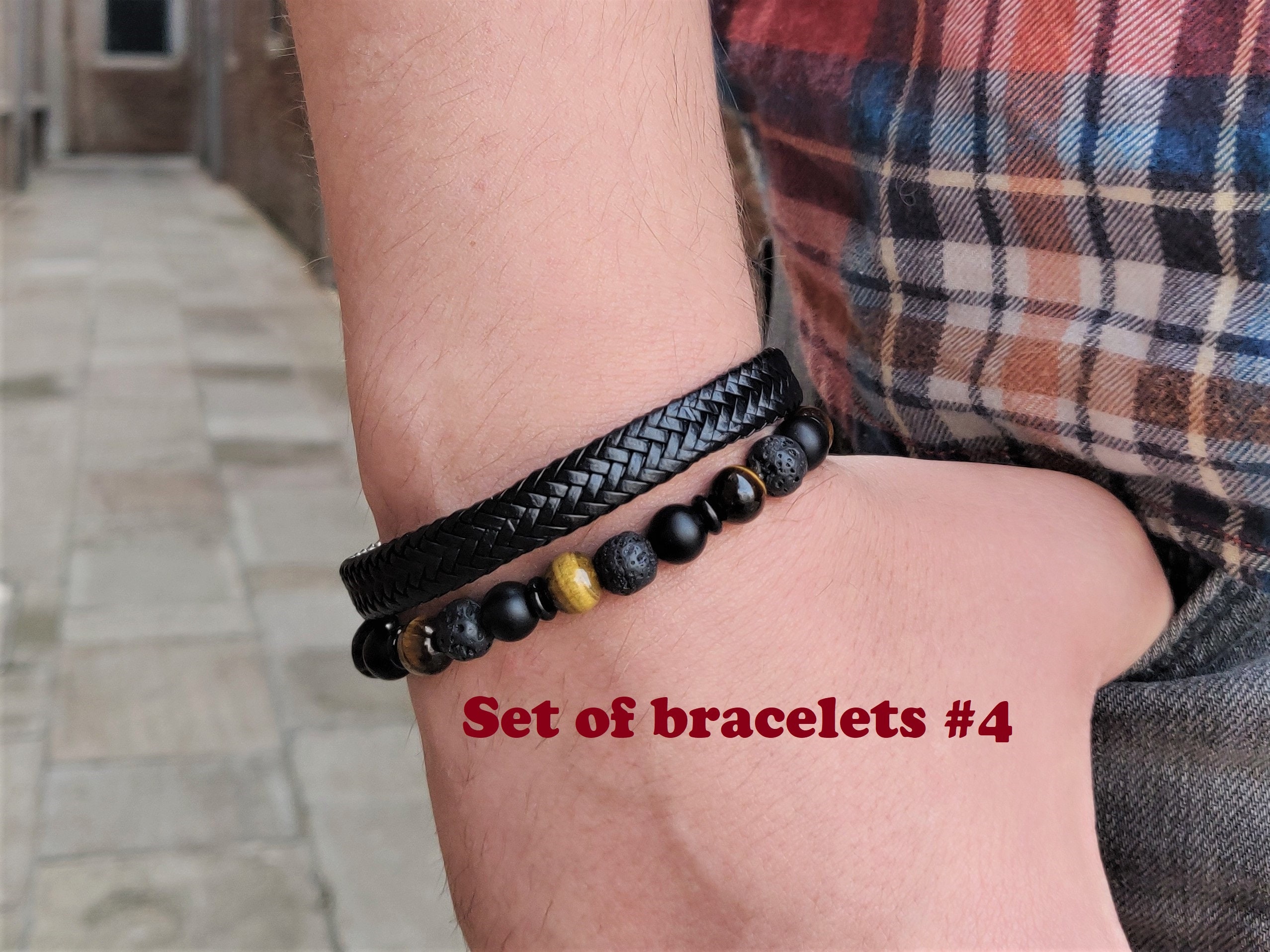 Gothic Luminous Cross Bracelet - Black Volcanic Stone Beaded Bracelet For Men