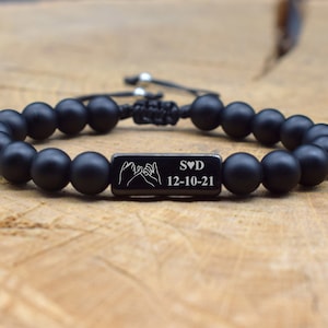 Custom Bracelet for Men Engraved Initial Date Name Pinky Promise Anniversary gifts for him 1 year 2 year 5 year 6th Birthday Boyfriend Gift