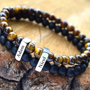 Mens gift Custom Men Beaded Name Bracelet Dad bracelet with Kids Child Baby Names bracelet for Father Grandfather Personalize Family Tree
