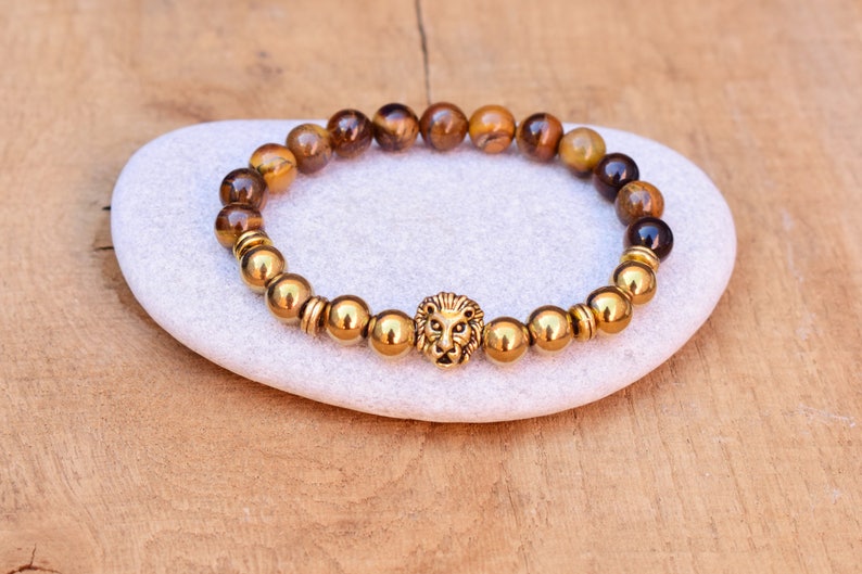 Lion Bead Bracelet Leo Bracelet Lion Jewelry Pyrite Bracelet Etsy