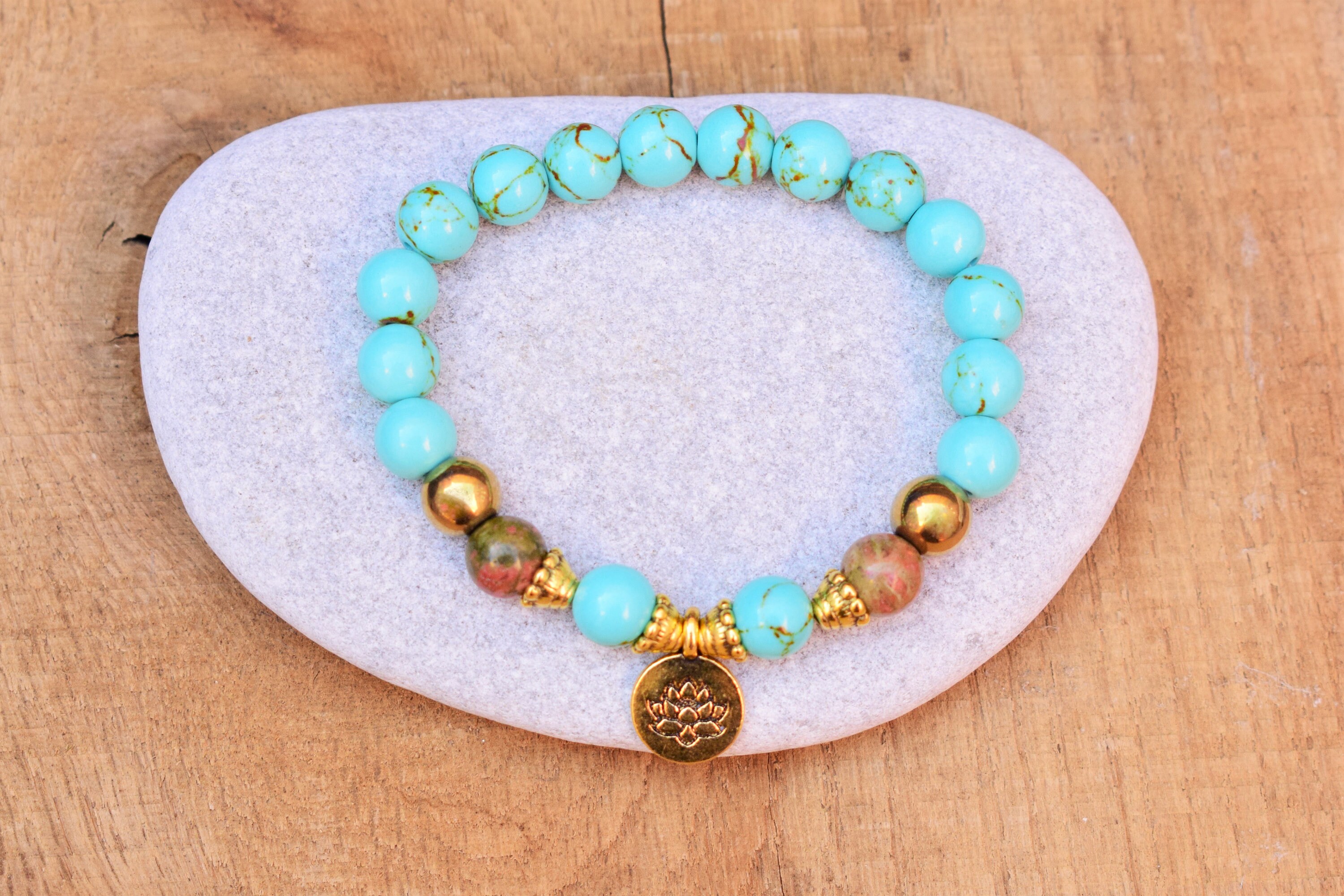 ブレスレット STONEHENgE New LuckyU 14K Bracelet Lotus Bracelet Healing Charm Bracelet Women Stone Bracelet