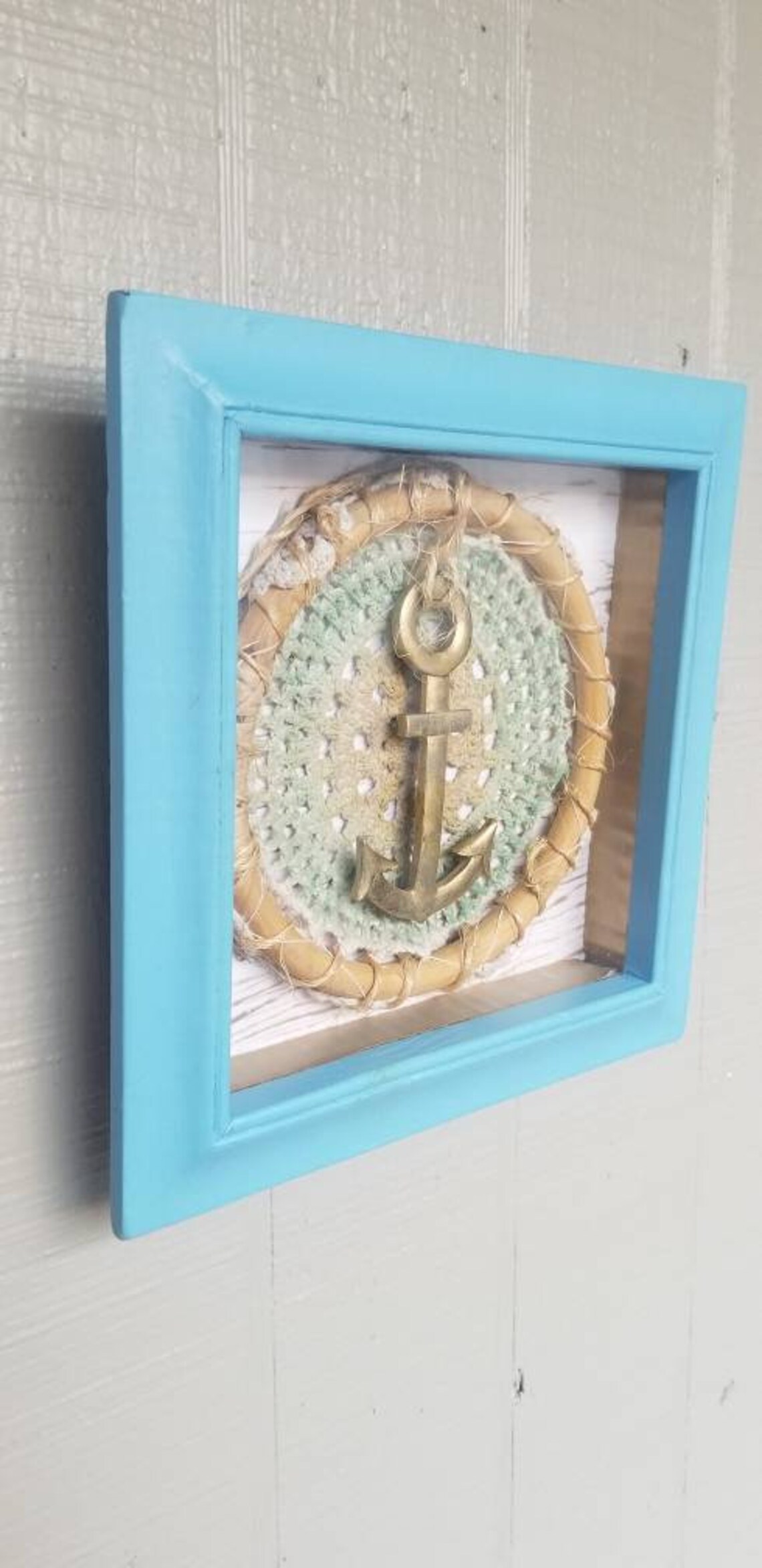 Nautical Anchor Shadow box wall decor with and crochet inside Etsy