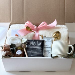 Hug In A Box | Encouragement Gift | Mom Gift Set | Hygge Gift Box | Thinking Of You | Cozy Care Package, Self Care Basket | Blanket Gift Box