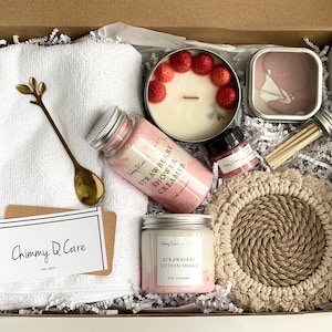 Strawberry Dessert Candle Gift Set | Soy Wax Candle | Gift For Her | Thank You Gift Box | Spa Gift Set | Custom Gift Set
