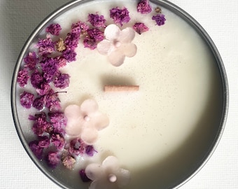 Purple Floral Candle | 100% Soy Wax Candle | Gift for A Friend | Botanical Candle | Handmade Gift | Bridgerton