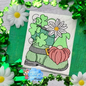 Gnome Shamrock Boot COMPLETELY In The Hoop Mug Rug Design - St. Patrick's Day - 5x7 & 6x10 - Embroidery - ITH - Tutorial Included - Gnome