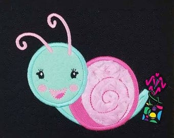 Girl Snail Applique Design - 5x7 design - Snail - Girl - Embroidery - Applique - DIGITAL DESIGN ONLY - Baby - Pocket Pillow Addon