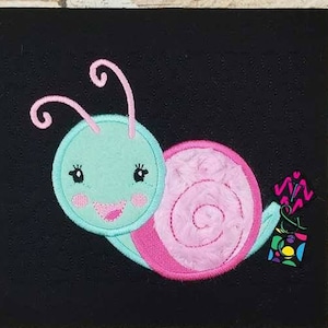 Girl Snail Applique Design - 5x7 design - Snail - Girl - Embroidery - Applique - DIGITAL DESIGN ONLY - Baby - Pocket Pillow Addon