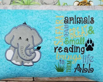Safari Storybook Pillow Designs - 5x7 Design - INCLUDES 2 DIGITAL DESIGNS - Elephant Applique - Safari Wording - Safari Theme