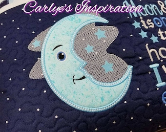 Moon Applique Design - 5x7 design - Moon - Embroidery - Applique - DIGITAL DESIGN ONLY - Love You to the Moon & Back - Pocket Pillow Addon