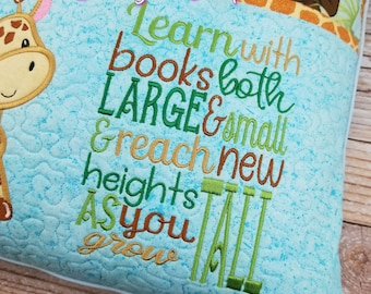 Reach New Heights As You Grow Tall Wording Storybook Pillow Design - 5x7 Design - WORDING ONLY - Pocket Pillow Design - Safari - Giraffe