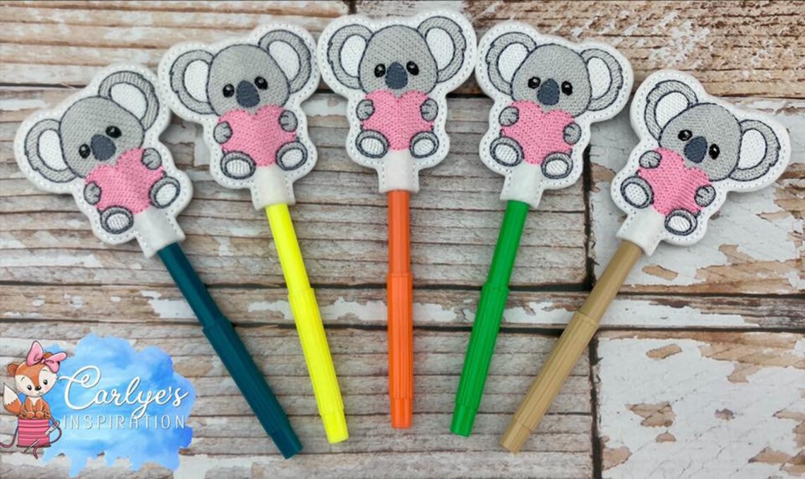 Koala Heart Pencil Topper Design 4x4 design Embroidery Etsy