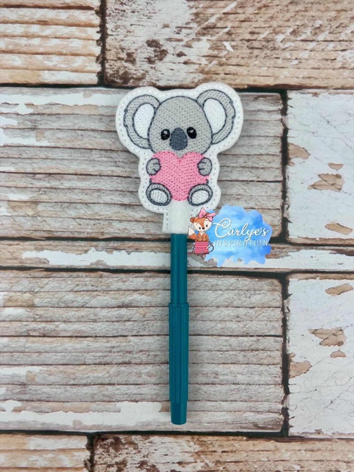 Koala Heart Pencil Topper Design 4x4 Design Embroidery Etsy