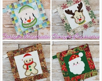 Paquete navideño con diseños de agarraderas ITH: diseños de 6 x 10 y 8 x 10: bordado, en el bastidor, tutorial con imágenes paso a paso incluido