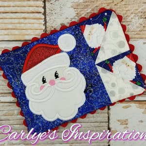 Santa In The Hoop Mug Rug Design - 5x7 Design - Embroidery - Christmas - Winter - In the Hoop - Step by Step Picture Tutorial Included