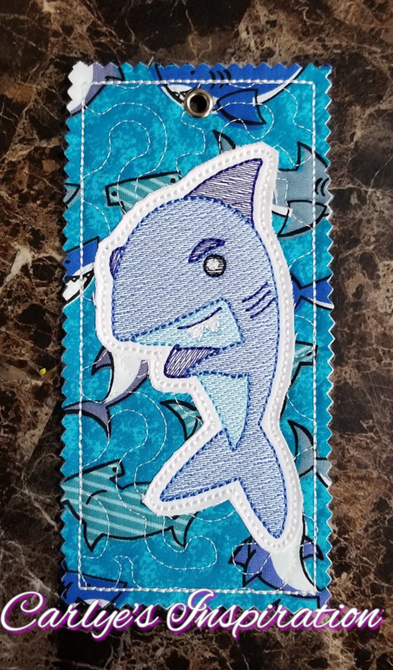 Shark ITH Bookmark Design 5x7 Design Embroidery in the Etsy