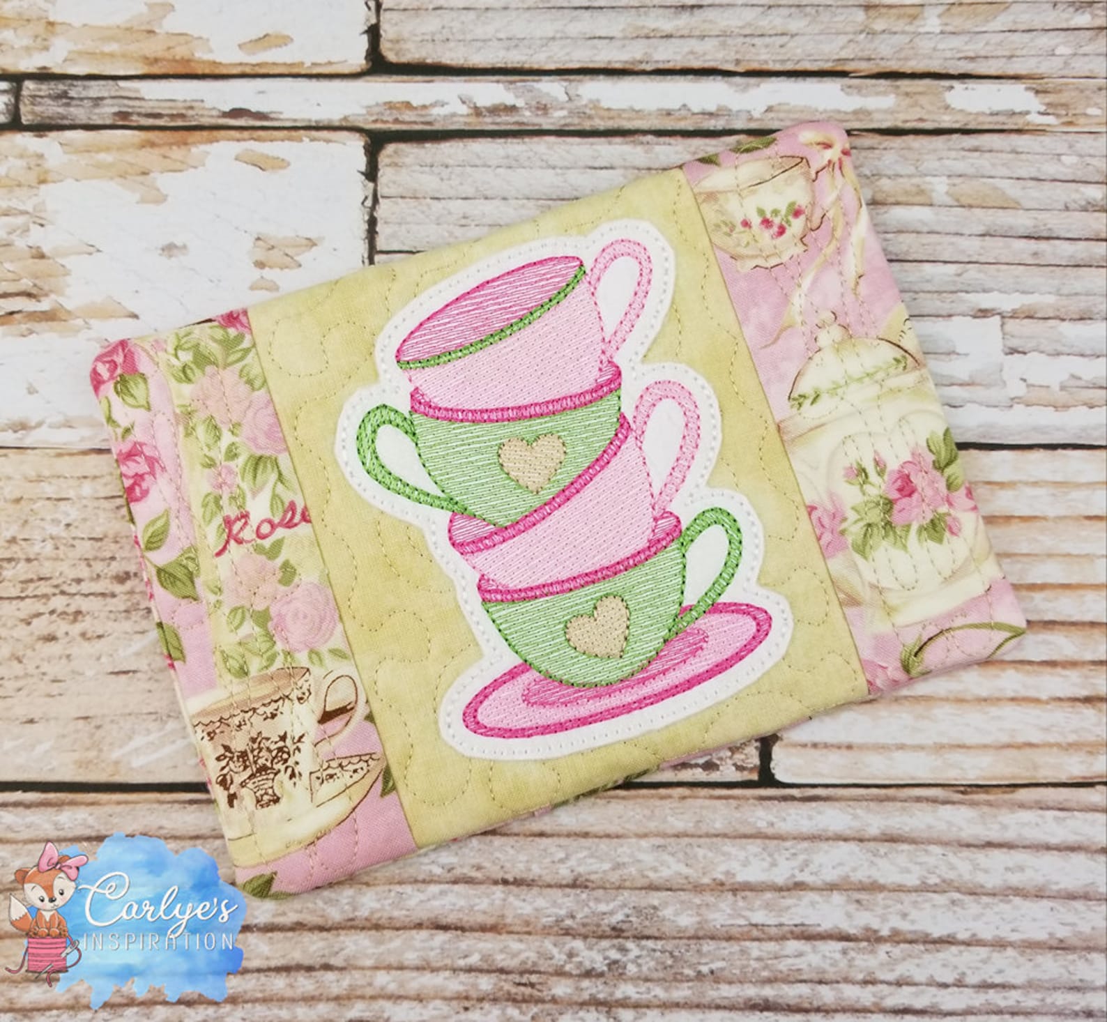 Tea Cups Sketch COMPLETELY in the Hoop Mug Rug Design 5x7 & Etsy