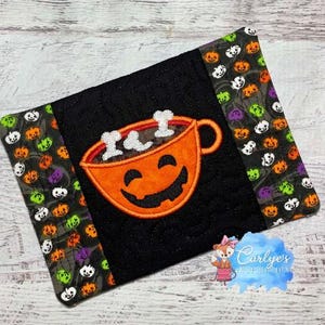 Jack-o&#39;-lantern Applique COMPLETELY In The Hoop Mug Rug Design - 5x7 & 6x10 - Embroidery - Halloween -Step by Step Picture Tutorial Included