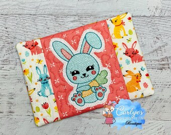 Bunny with Carrot Sketch COMPLETELY In The Hoop Mug Rug Design - Easter - 5x7 & 6x10 - Embroidery - ITH - Tutorial Included