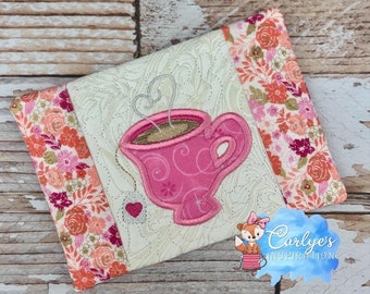 Tea Cup with Tag COMPLETELY In The Hoop Mug Rug Design - 5x7 & 6x10 - Embroidery - Mug Rug - ITH - Step by Step Picture Tutorial Included