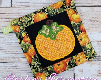 Pumpkin In The Hoop Potholder Design - 8x10 AND 6x10 Design - Embroidery - Halloween - In the Hoop - Step by Step Picture Tutorial Included