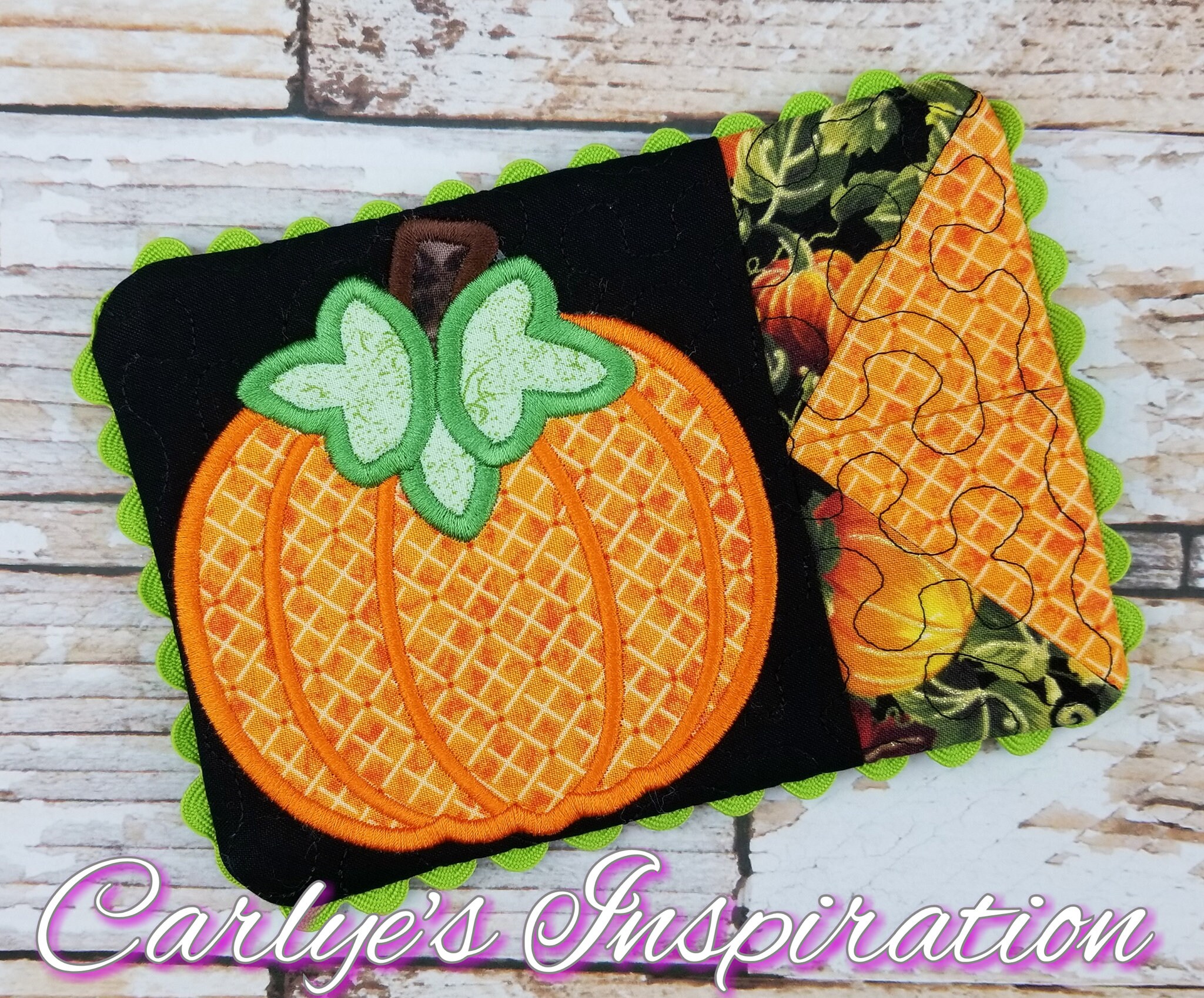 Pumpkin in the Hoop Mug Rug Design 5x7 Design Embroidery Etsy
